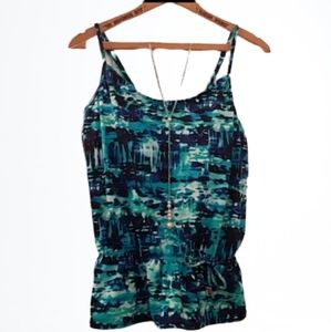 CARIBBEAN JOE Abstract Tankini Swim Suit Top In Teal Blue Size 8 NWT